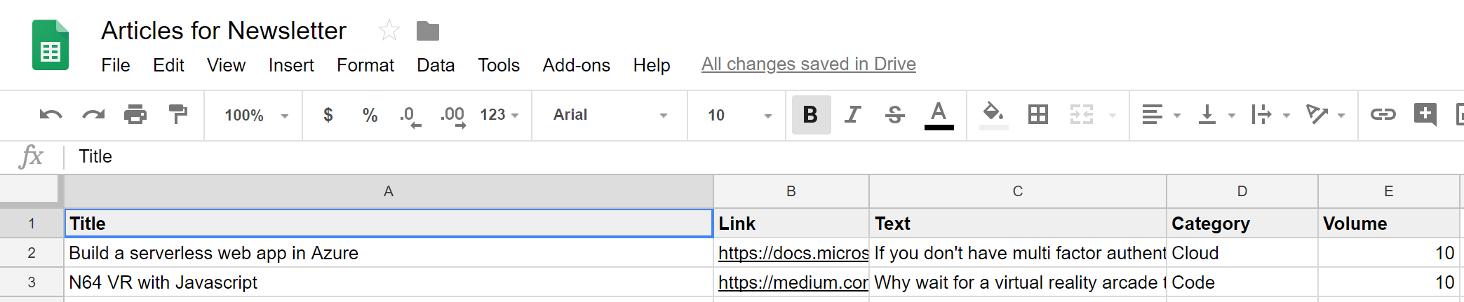 Learn By Doing Newsletter Google Sheet